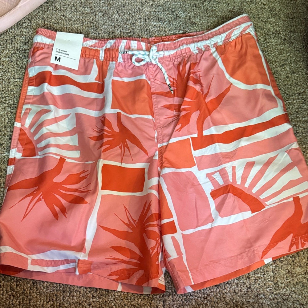 Original Use Coral and White Swim Trunks